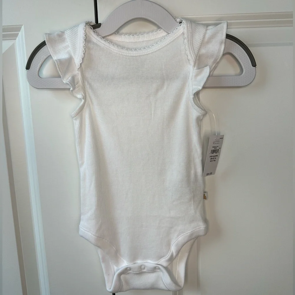 Baby Gap Organically Grown Cotton White Ribbed Flutter Sleeved Onesie NWT